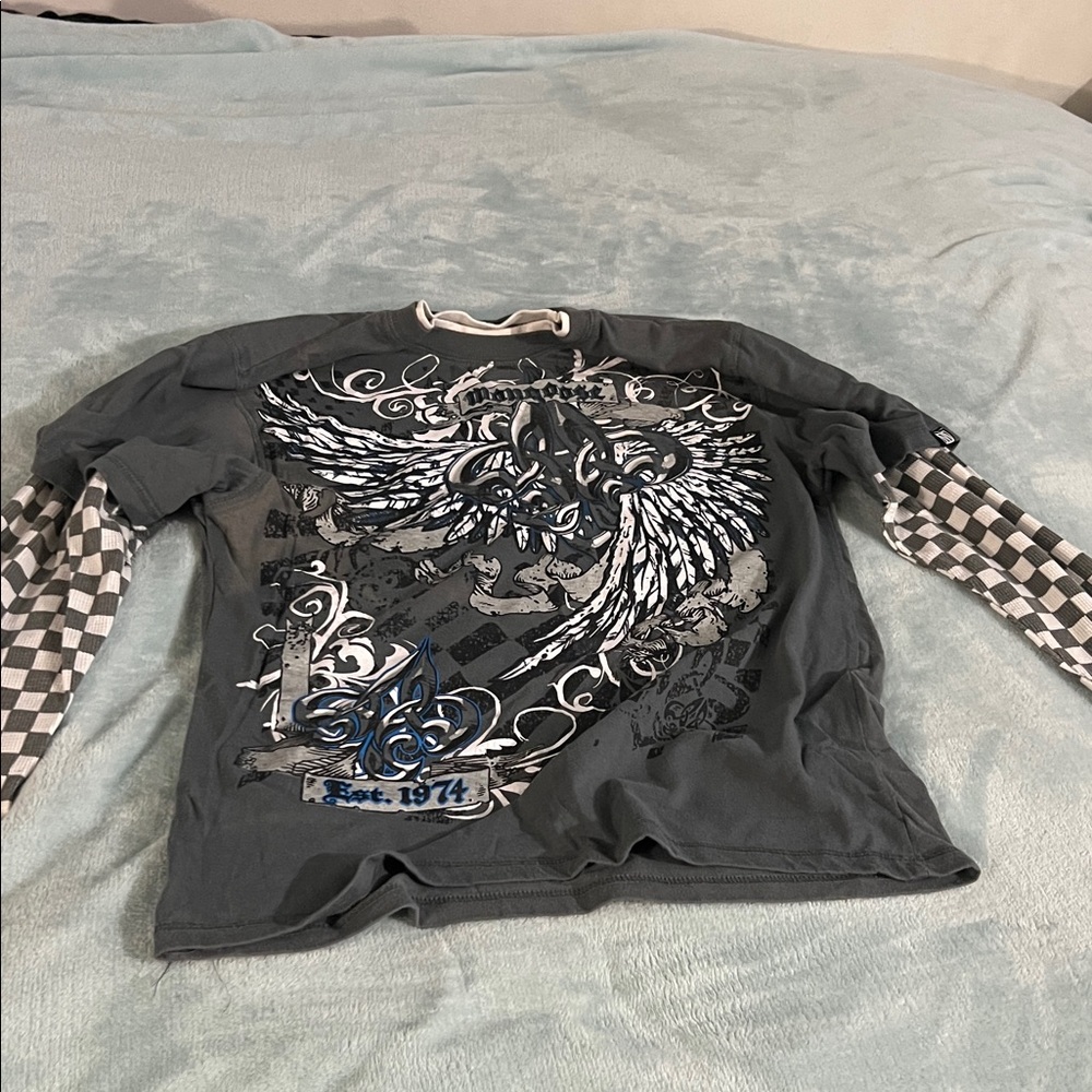 Charcoal Winged Graphic Long Sleeve Tee
